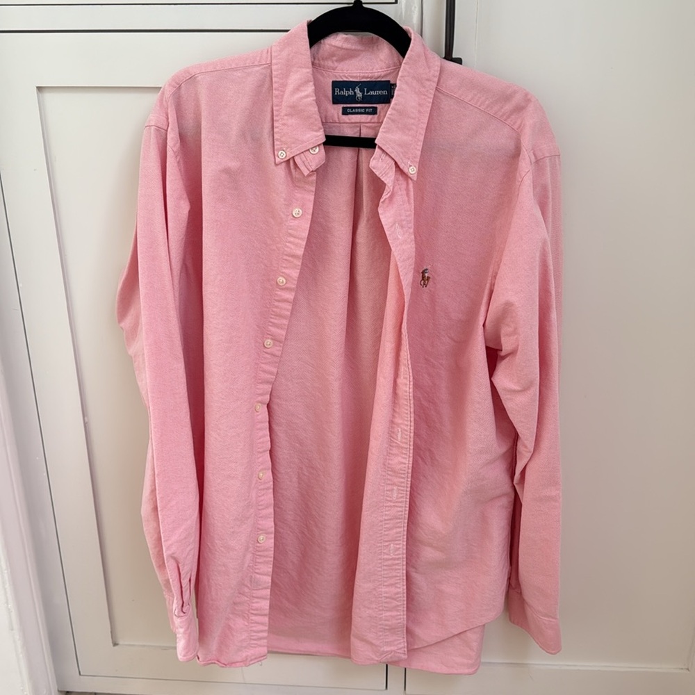 Ralph Lauren Shirt Adult Large Pink Classic Fit Button Up Preppy Mens Vintage